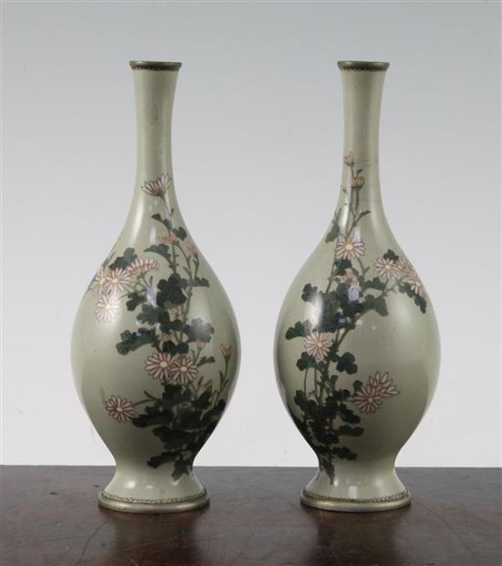 A pair of Japanese silver wire cloisonne enamel vases, early 20th century, 16cm, slight damage